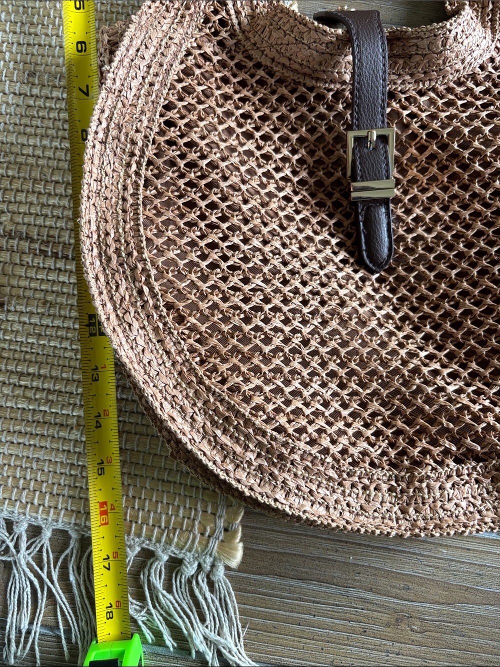 a new day tan braided mesh tote with brown buckle - Picture 6 of 8